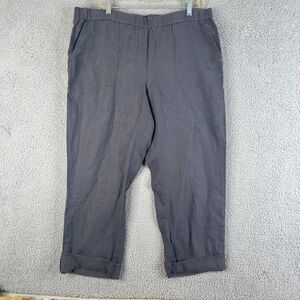 Pure J Jill Pants Women L Gray Linen Cropped Cuffed Coastal Beach Lagenlook Boho